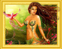 Девушка с розовой птицей