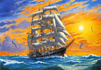 Закат и корабль в море