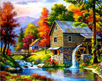 Осенний пейзаж с водяной мельницей