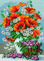 Маки с ромашками и сливы