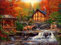 Семья оленей у домика