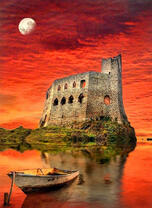 Лодка у замка на острове