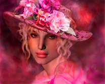 Девушка в розовой шляпке с цветами