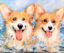 Два довольных корги