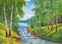 Бурная река среди берез