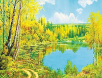 Осенний пейзаж у чистого озера