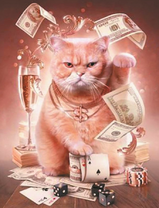 Кремовый кот с деньгами и шампанским