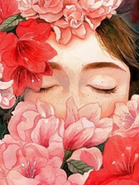 Лицо девушки среди цветов