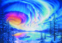 Красивое северное сияние над горным озером