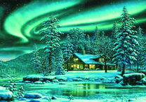 Северное сияние над деревянным домом