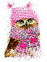 Сова в вязаной шапочке и шарфике