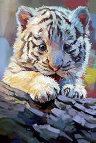 Белый тигренок на ветке