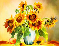 Букет подсолнухов и персик