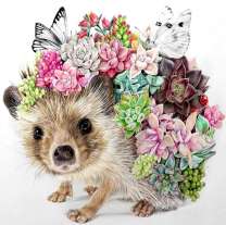 Ежик с цветами и бабочками