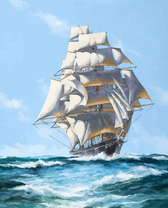 Большой корабль с белыми парусами