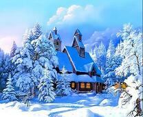 Деревянная церковь в заснеженном лесу