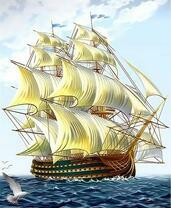 Большой фрегат с белыми парусами