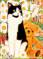 Кот и медвежонок в ромашках