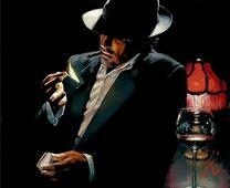 Джентльмен в шляпе с сигаретой и бокалом вина