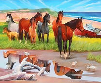 Табун лошадей на морском побережье