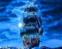 Пиратский корабль в ночном море