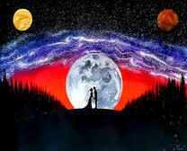 Влюбленные на фоне огромной луны