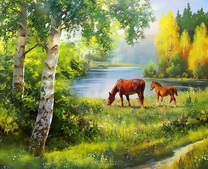 Лошади у чистой реки