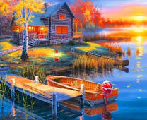 Закат у домика на озера