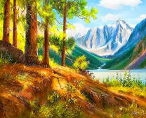 Пейзаж с видом на реку и горы