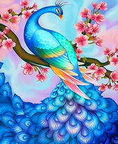 Голубой павлин с роскошным хвостом