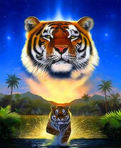 Большой тигр бежит по воде