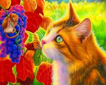 Кошечка и мышка у винограда