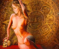 Девушка без одежды с черепом