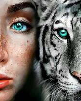 Зеленоглазая девушка и белый тигр