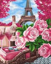 Букет роз и вино в Париже