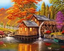 Водяная мельница у красивого озера