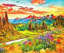 Золото осенних гор и река в долине