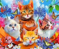 Милые котята с бабочками и цветами