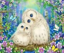 Милые совушки, лес и бабочки