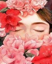 Девушка среди розовых цветов