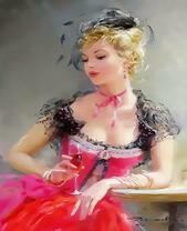 Дама с вином в красном платье