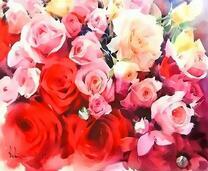 Большой букет роз с бабочками