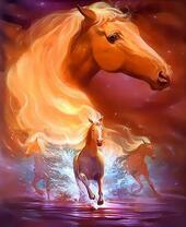 Лошадки скачут по реке