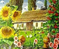 Деревенский домик с соломенной крышей