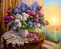 Букет сирени с видом на море