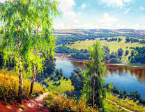 Вид на тихую реку с вершины холма