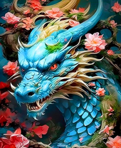 Голубой дракон среди цветов