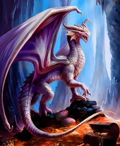 Дракон в пещере с золотом