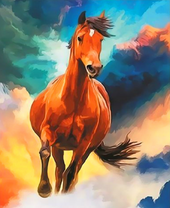 Конь на фоне красочных туч