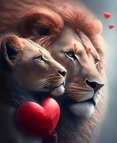 Лев, львица и красное сердце